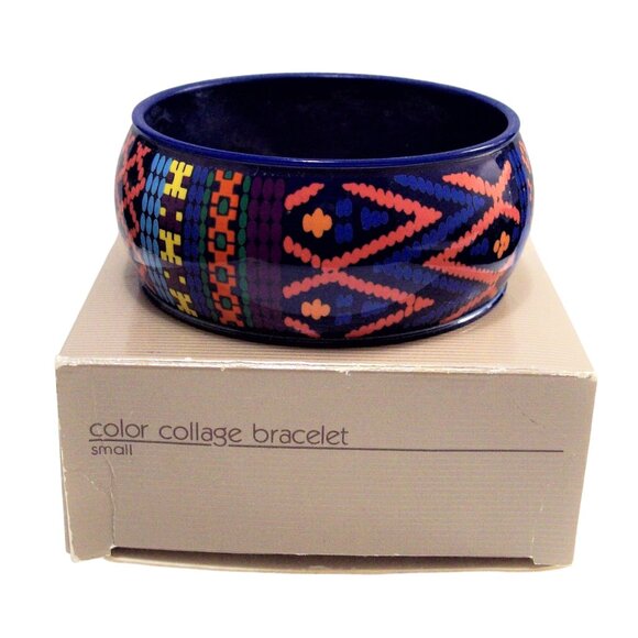 Avon Blue Collage Bangle Bracelet Vintage 1988 Small - Picture 2 of 5